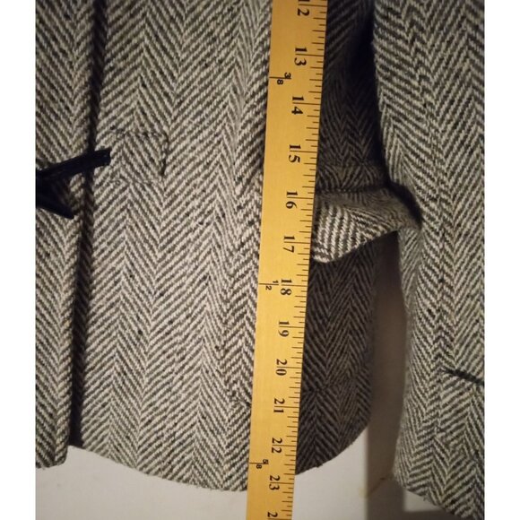 Talbots womens size 8 gray white Herringbone Wool Blend Toggle Coat With Hood - Picture 7 of 11